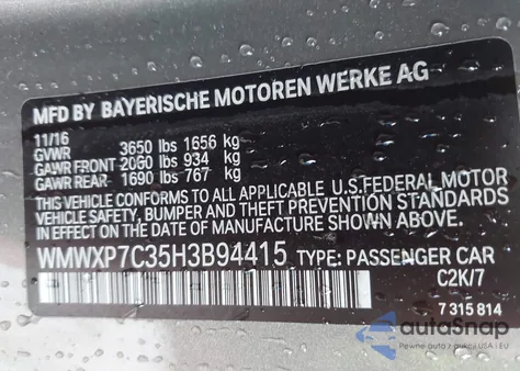 2017 Mini Hardtop Cooper S из США, поврежденный, VIN WMWXP7C35H3B94415